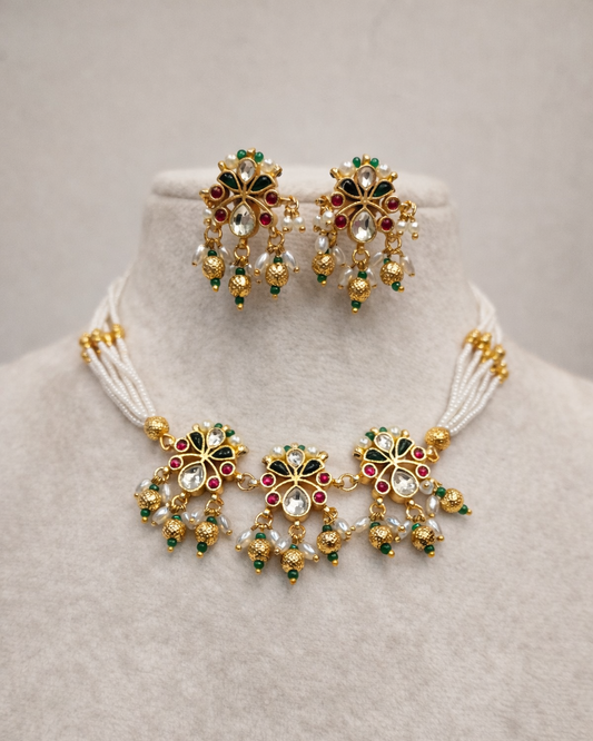 Pachi Kundan Pearl Necklace & Earring Se-G352100