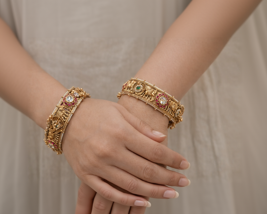 Elephant Meenakari Heritage Bangle(Set of 2)-G353700