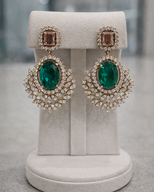 Victorian Emerald & Pink Stone Statement Necklace Set-G353800