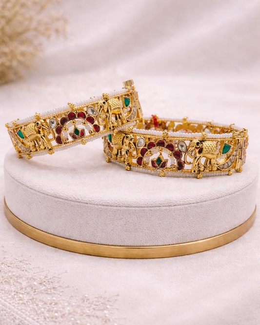 Heritage Jadau Kundan Elephant Bangles(Set of 2)-G756300