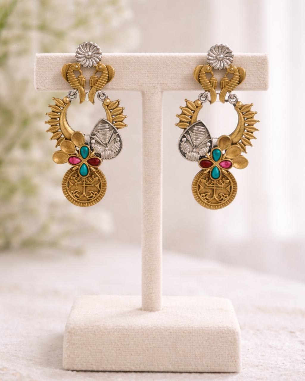Vintage-Inspired Multi-Stone Necklace and Earring Set-G353800