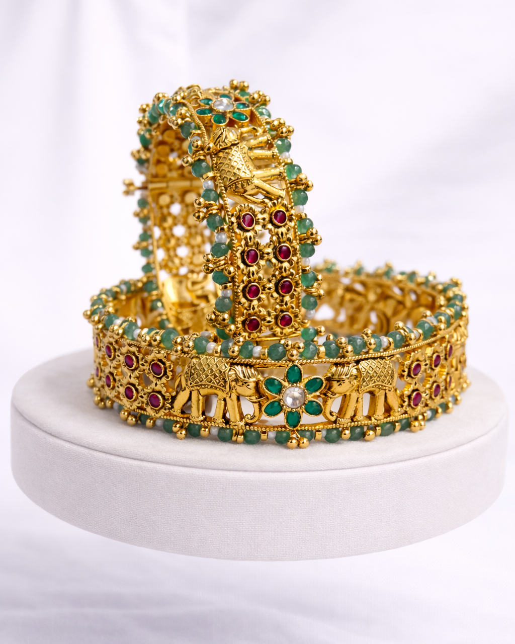 Elephant Motif Antique Gold-Plated Bangle Set(Set of 2)-G355300