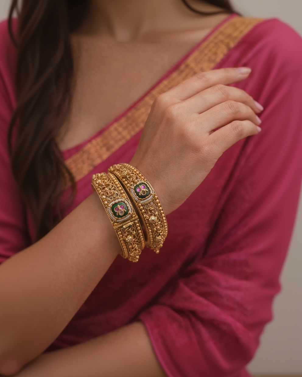 Antique Heritage Gold-Plated Bangles(Set of 2)-G353800