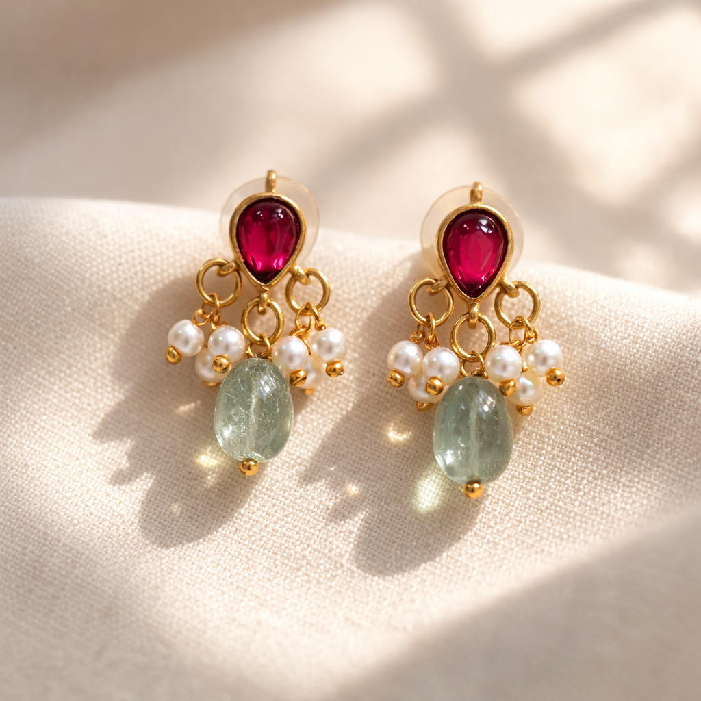 Elegant Multistone Pearl Drop Invisible