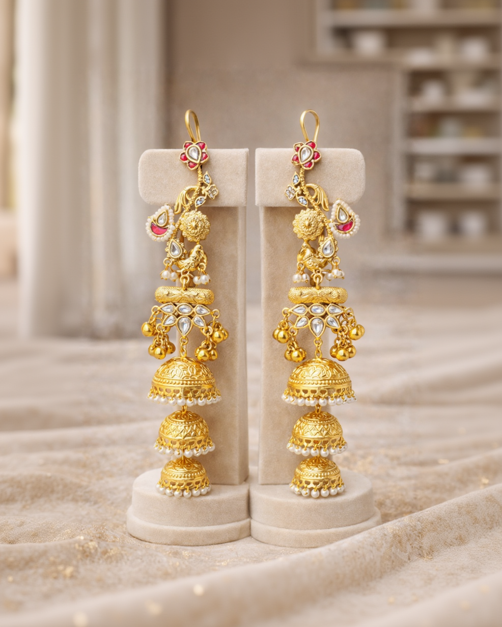 Kashmiri Jhumka Earrings with Ear Cuff Style-G351700
