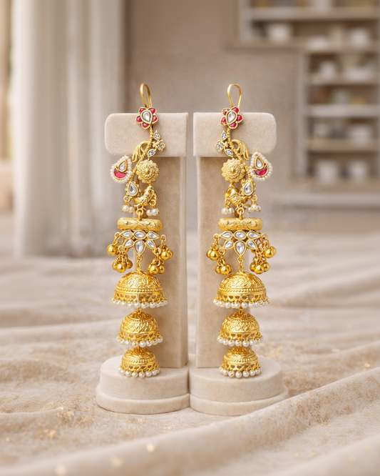 Kashmiri Jhumka Earrings with Ear Cuff Style-G351700