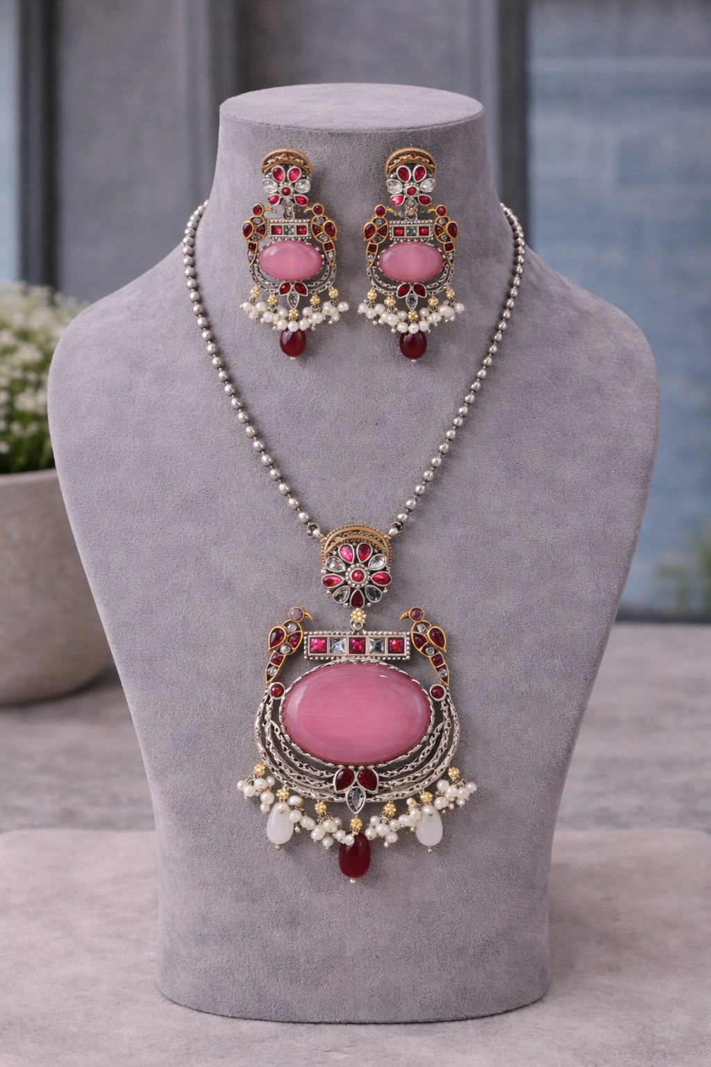 Fusion Dual-Tone Kundan & Pearl Jewellery Set-G351900