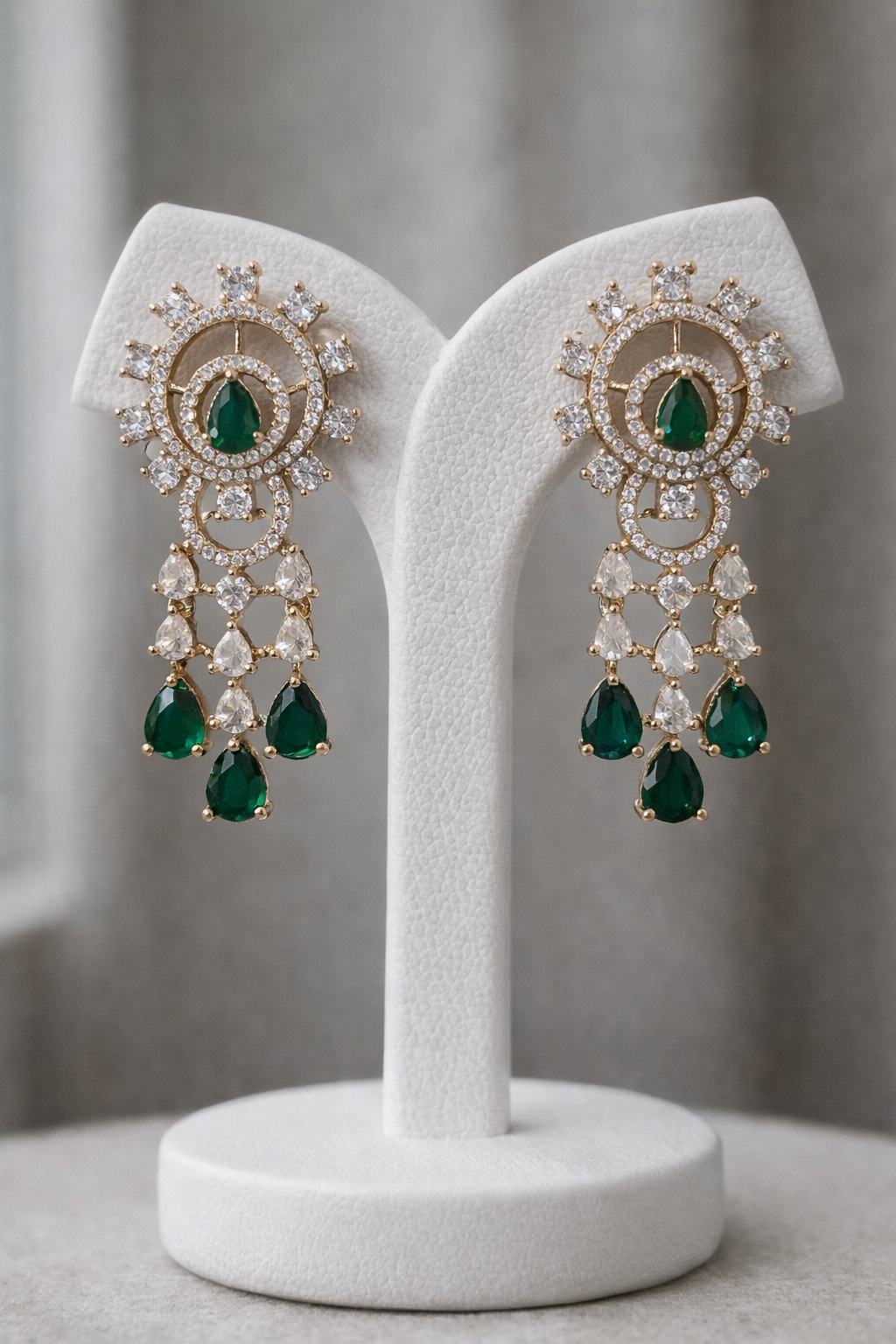 Emerald & Diamond Look Gold-Plated Necklace Set