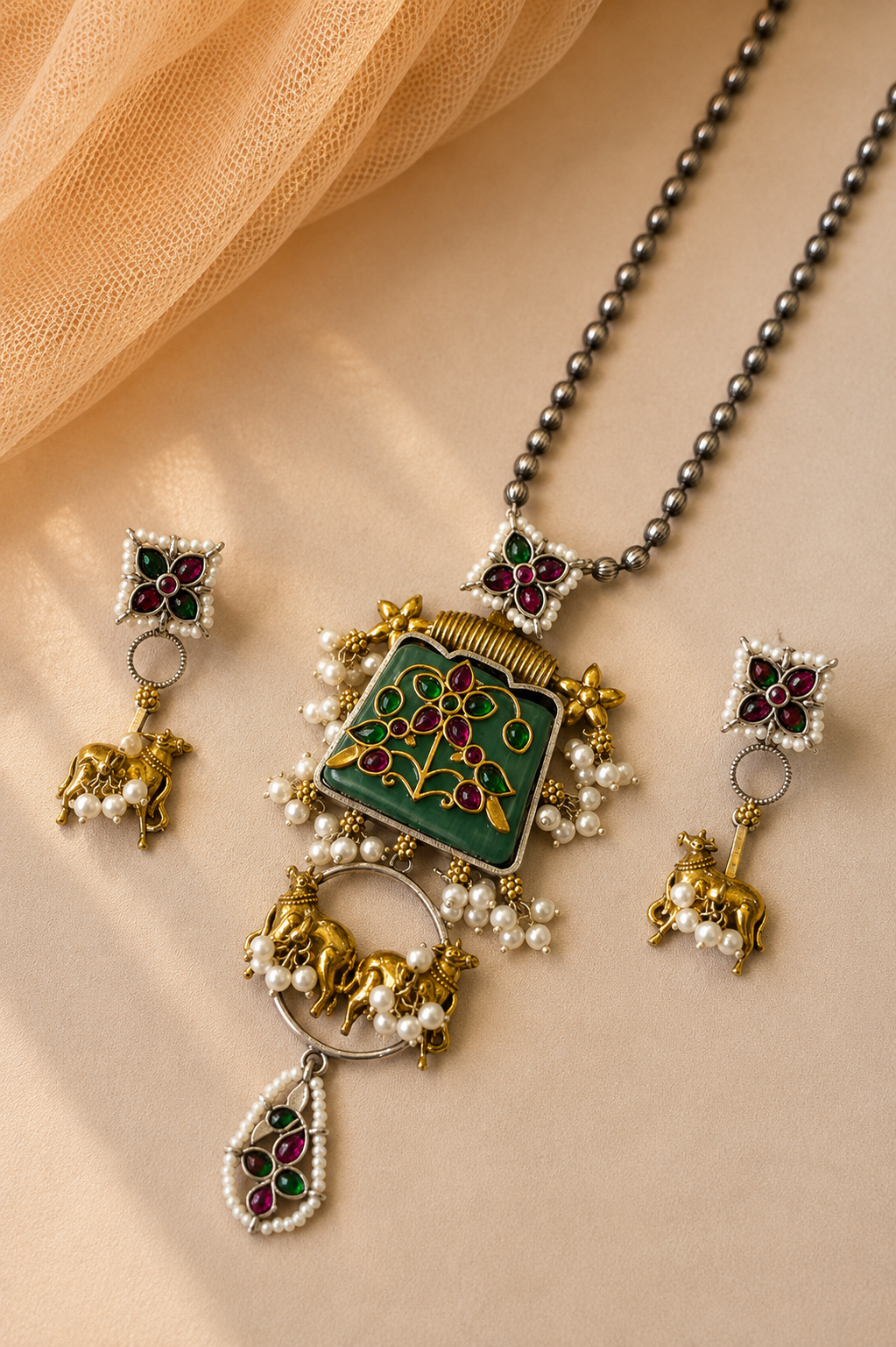 Oxidised Pendant Necklace set-G352000