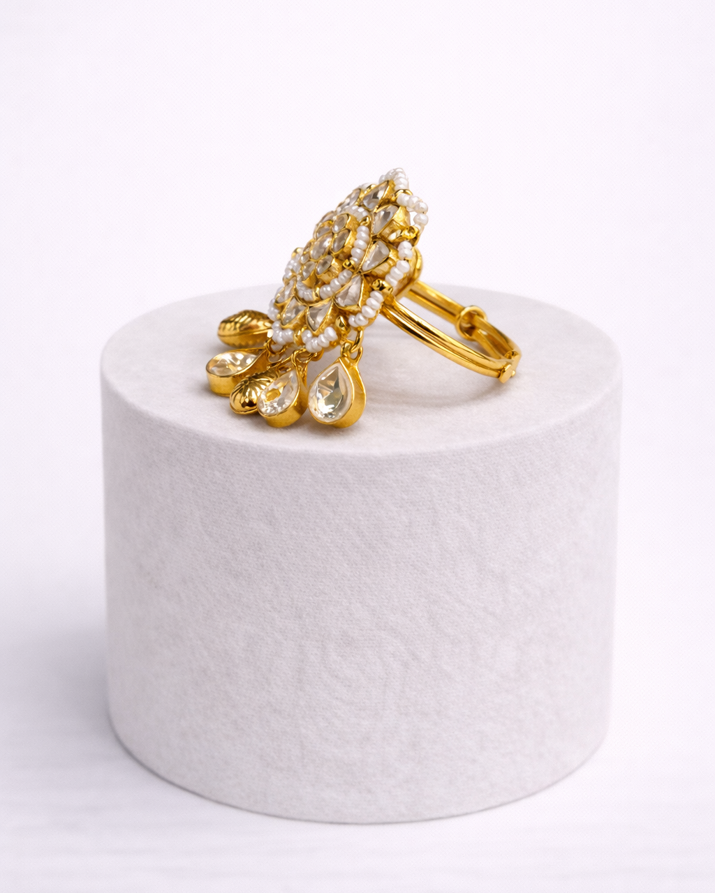Gold Finish White Kundan Polki Ring-G352000