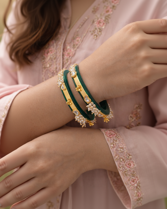 Pearl Beaded Green Chuddi Bangles-G351100