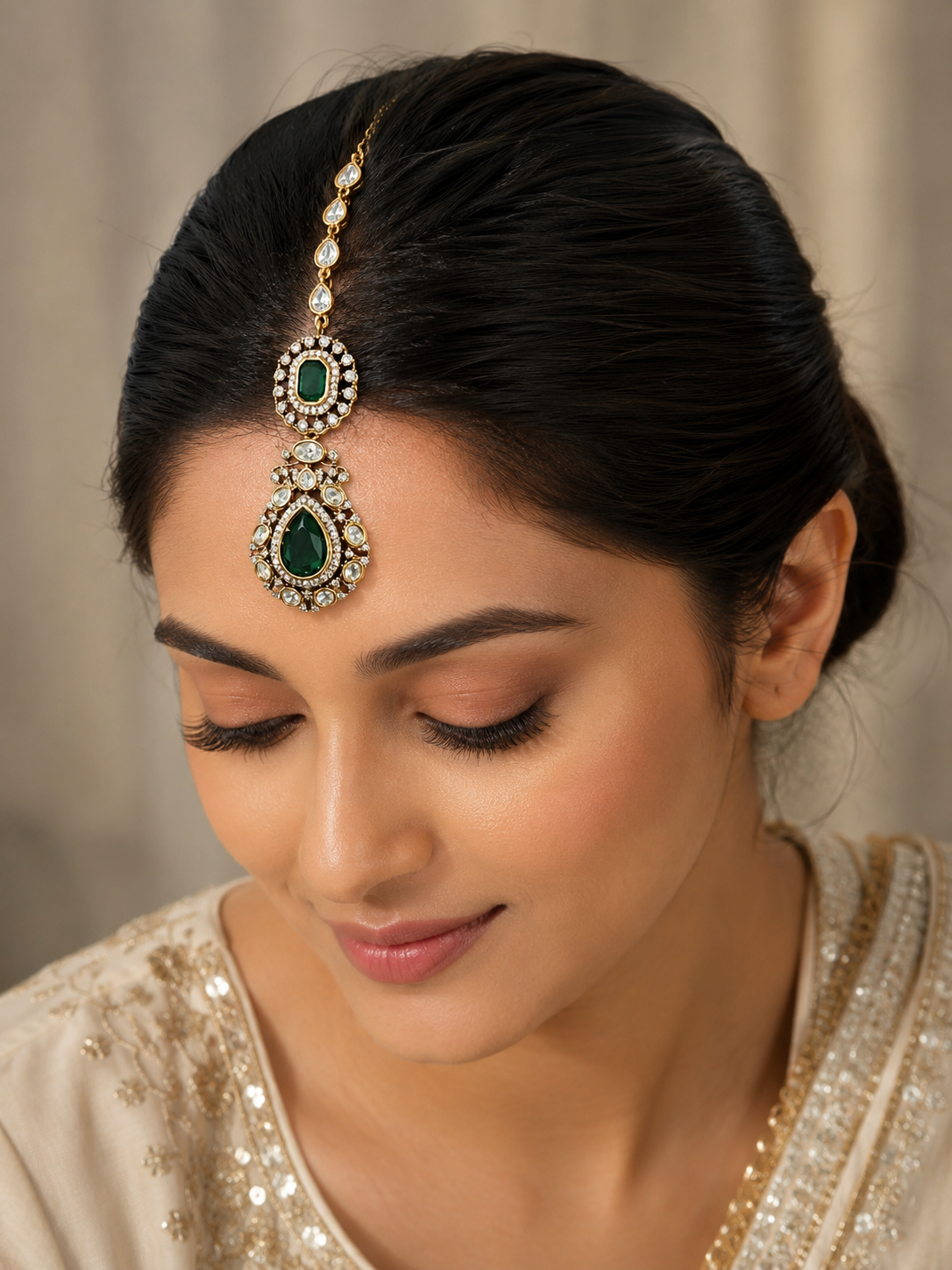 Moissanite & Emerald Maang Tikka-G65
