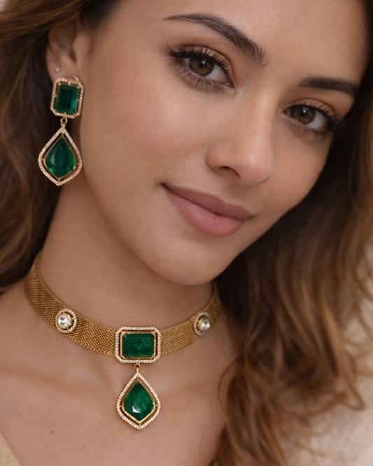 Gold-Plated Emerald Mesh Choker-G753800