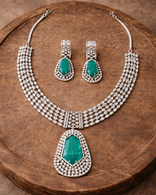 American Diamond & Zircon Necklace Set-G354700