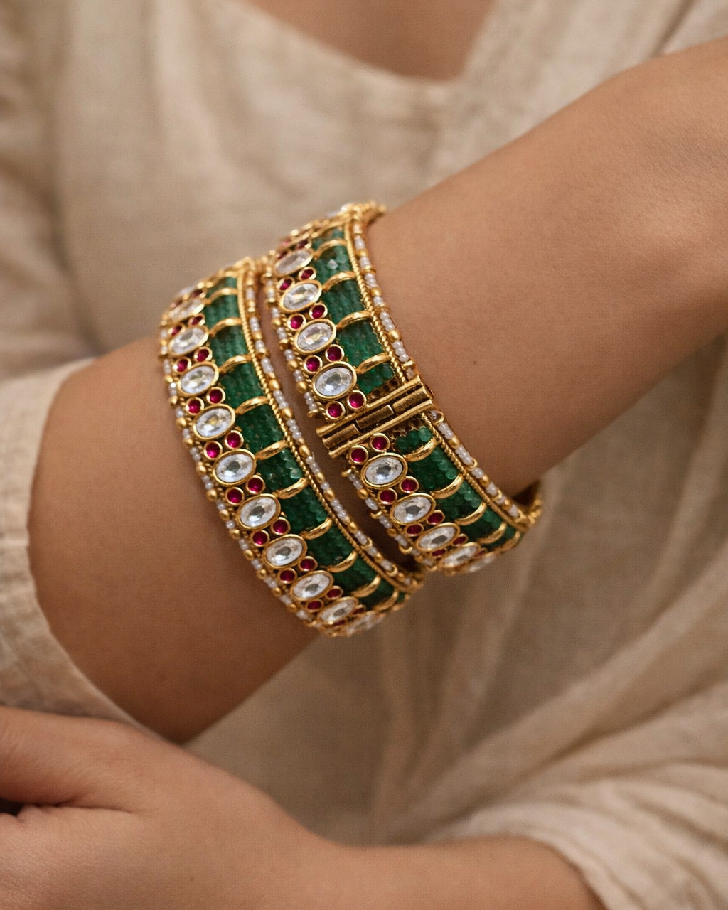 Pachi Kundan Jadau Heritage Bangles(Set of 2)-G355300