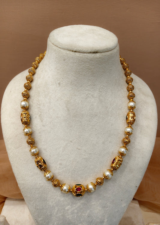 Gold-Plated Pearl Mala Necklace-G171200