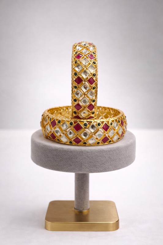 Handcrafte Kundan Polki Bangles(Set of 2)