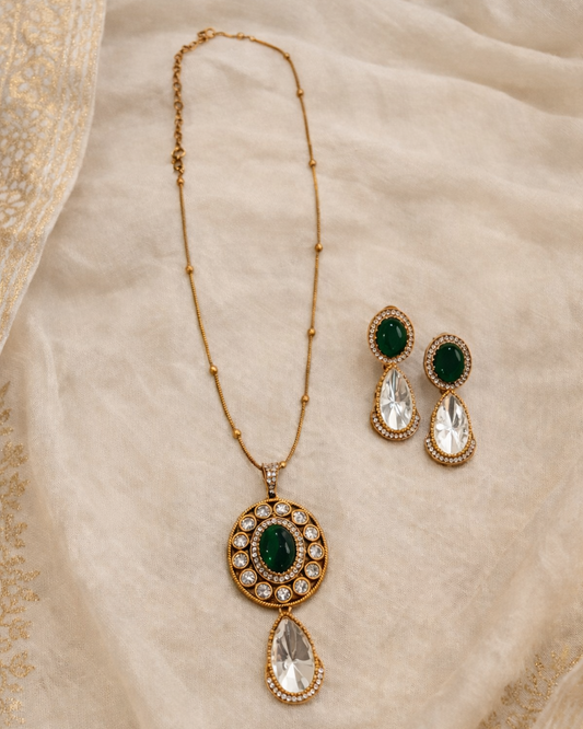 Jyothika Emerald & Crystal Pendant Set-G751800