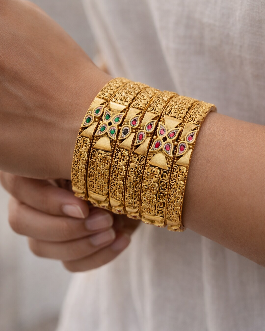 Gold Plated Bangles(Set of 6)-G356300