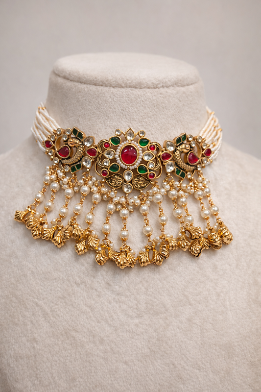 Ruby Emerald Gold-Plated Bridal Choker