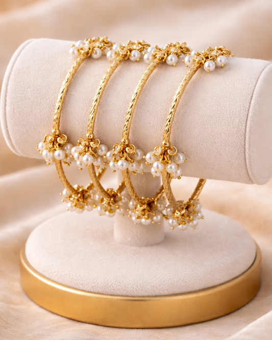 Gold-Plated Kashmiri Bangles with Pearl Ghungroo Charms-G351000