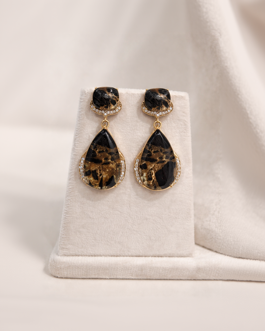 Marbled Black Stone Gold-Tone Pendant Set-G751800