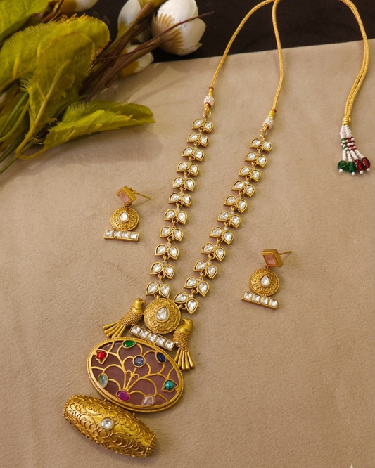 Fusion Kundan Polki Necklace Set Pink-G351800