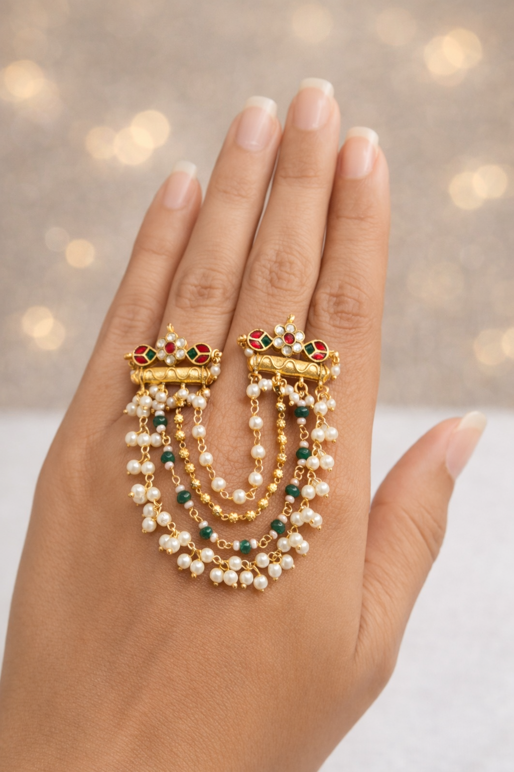 Jadau double finger julla ring