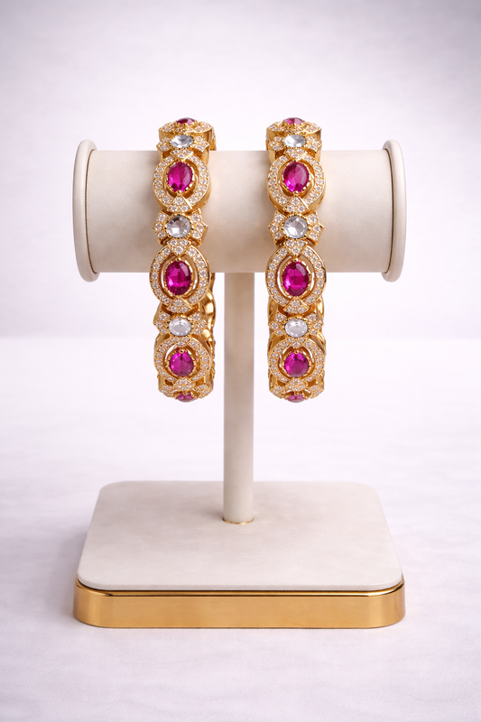 Ruby Stone & CZ Diamond Bangles(Set of 2)
