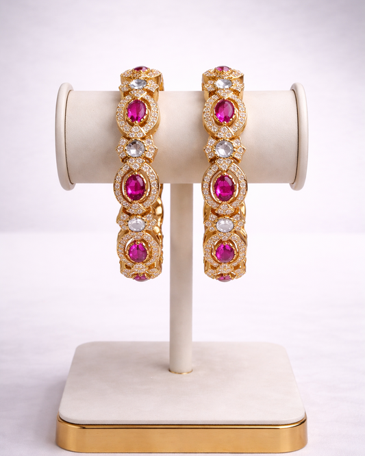 Ruby Stone & CZ Diamond Bangles(Set of 2)-G353700