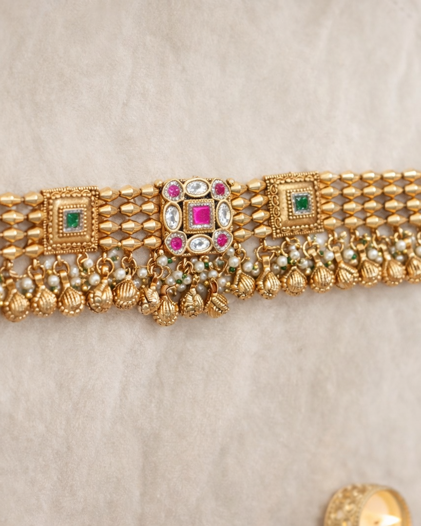 Ethnic Gold Plated Gemstone & Pearl Bracelet-G352700