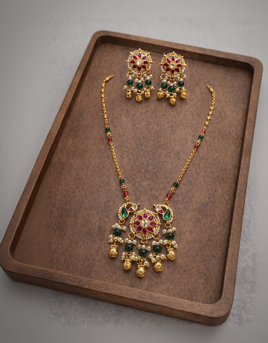 Gold Tone Uncut Polki Finish Pendent Set-G351800