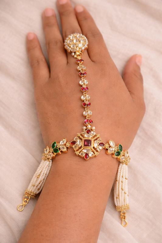 Heritage Kundan & Pearl Hand Harness (Hath phool)