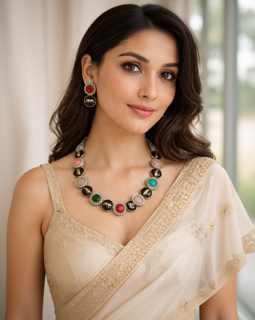 Sabyasachi Panther Motif Multicolor Necklace Set-G352200