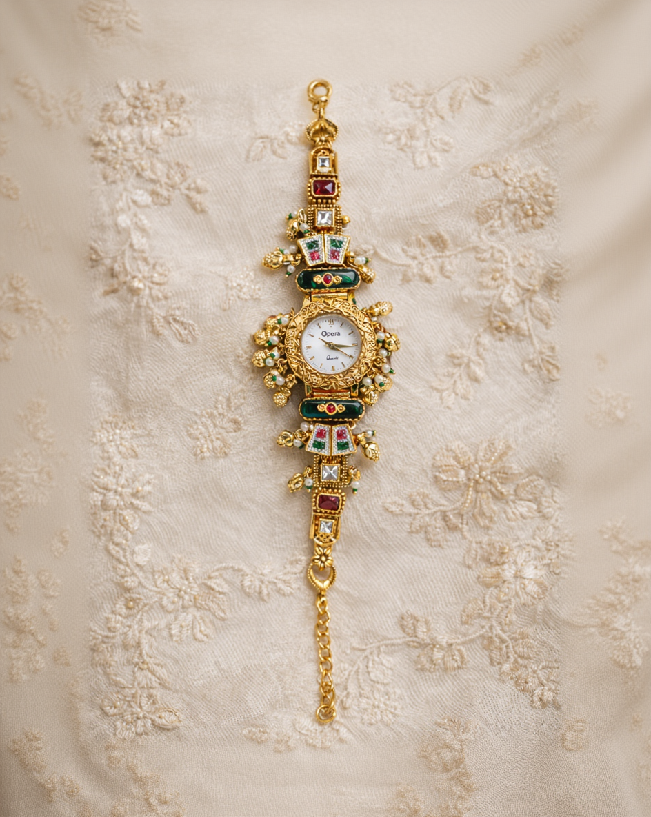 Heritage Kundan Stone & Pearl Bracelet Watch-G353800
