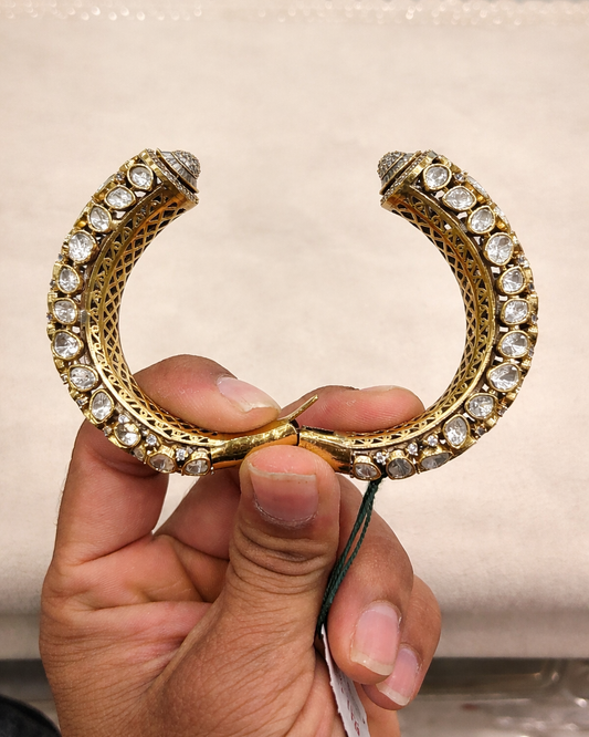 Gold-Finished Ornate Kundan Polki Openable Kada(Free Size)-G354150