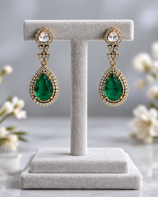 Emerald & Polki Kundan Elephant Pendant Necklace Set-G753000