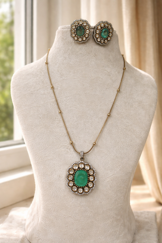Victorian Emerald Pendant Set