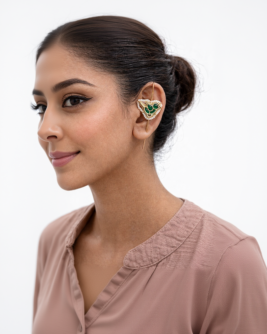 Jadav Green Parot Needle Ear Cuffs-G35700