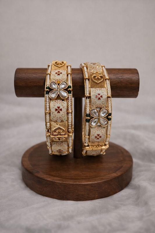 Meenakari Matte Gold Heritage Bangles(Set of 2)