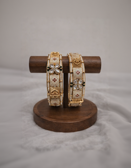 Meenakari Matte Gold Heritage Bangles(Set of 2)-G352200