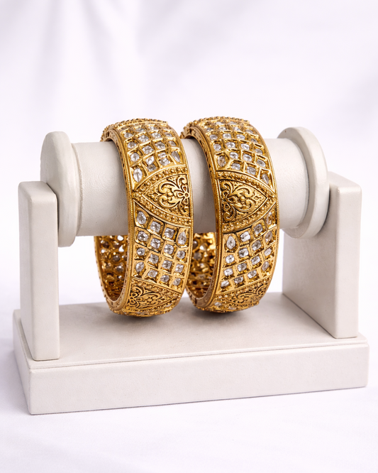 Gold-Plated Kundan Polki Kada Bangles (Set of 2)-G355500