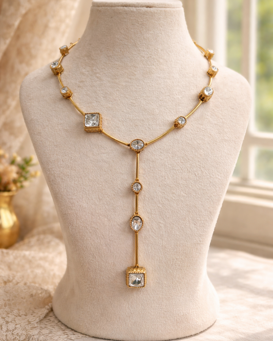 Gold Plated Mossonite Lariat Necklace Set-G354200