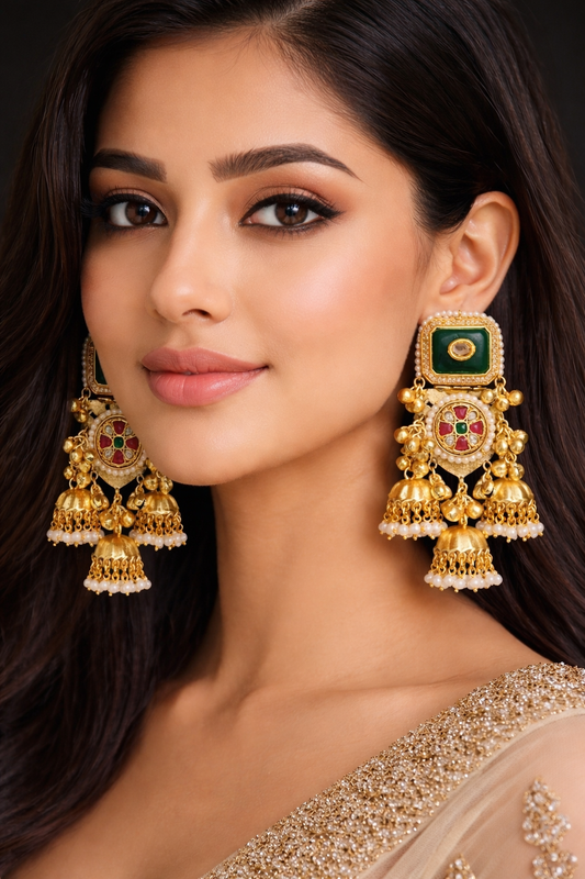 Fusion Gold-Plated Jhumka Earrings with Pearl Details-G352200