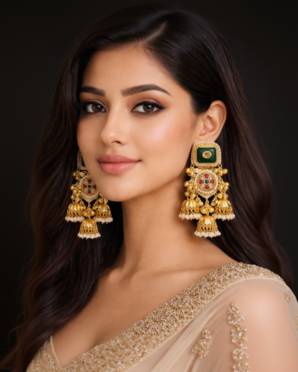 Fusion Gold-Plated Jhumka Earrings with Pearl Details-G352200