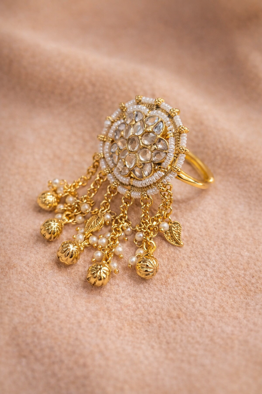 Jadau white kundan Tassle ring