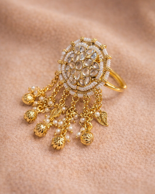 Jadau white kundan Tassle ring-G352000
