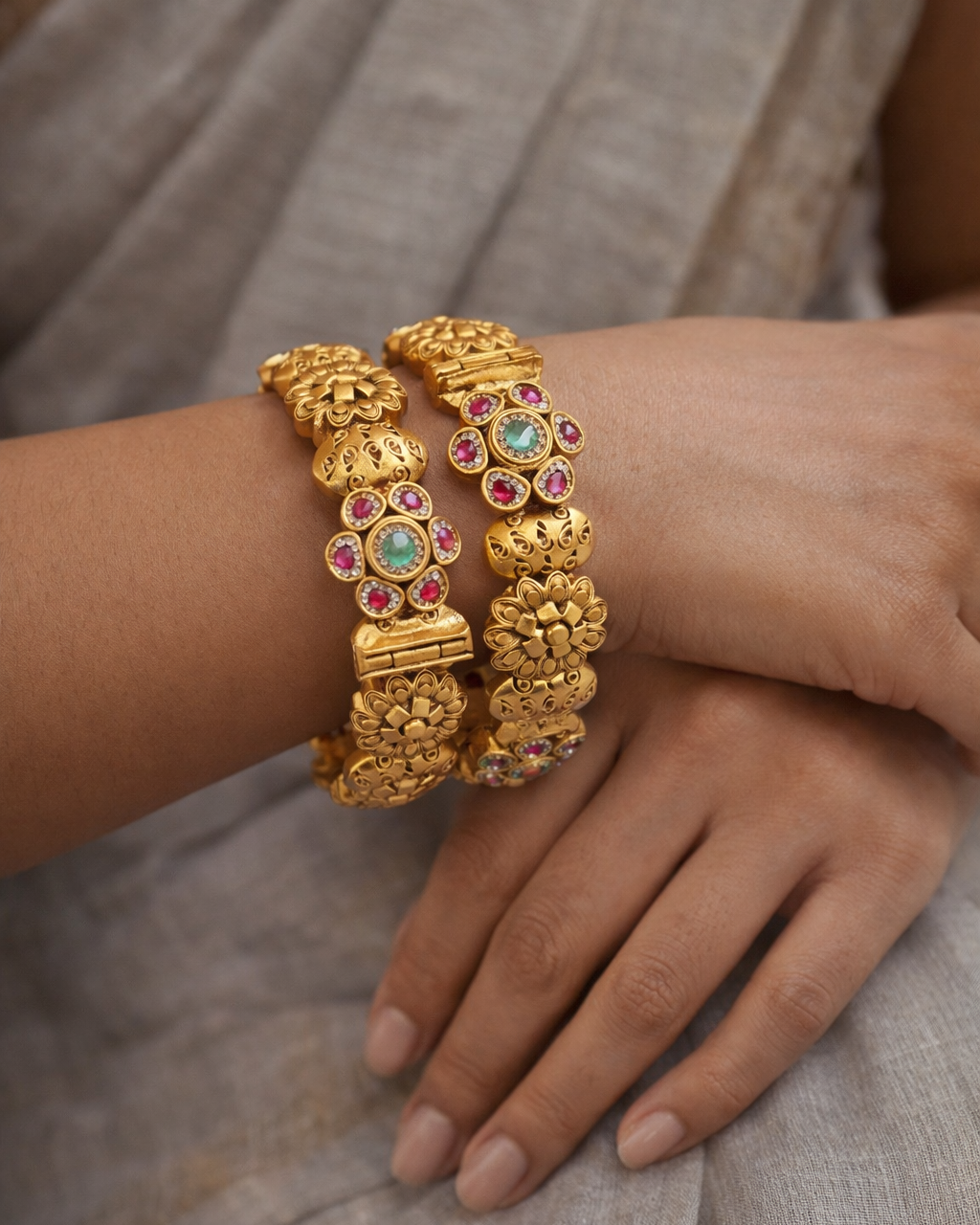 Gold Plated Heritage Bangle(Set of 2)-G354300