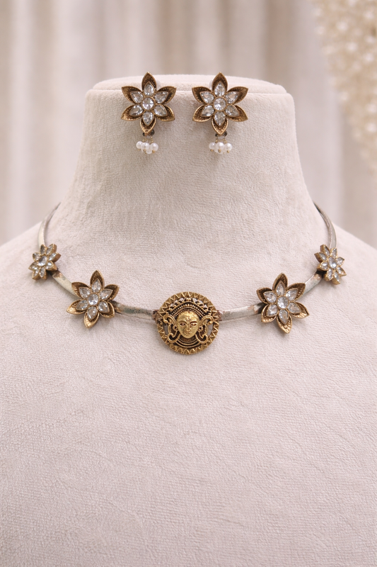 Handcrafted Oxidized Silver Hasli Jewelry Set-G351600