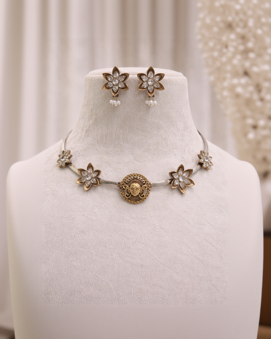 Handcrafted Oxidized Silver Hasli Jewelry Set-G351600